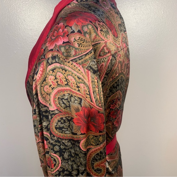 Victoria Secret VTG Gold 90s 100% Silk Paisley Rose Printed Belted Robe Kimono - Picture 10 of 16